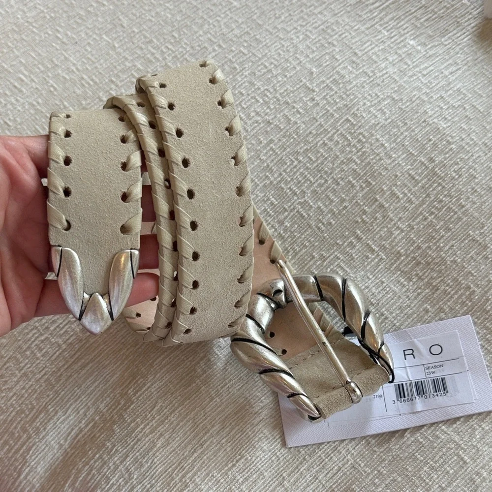 NWT IRO Beige Tan Suede Belt with Silver Accents